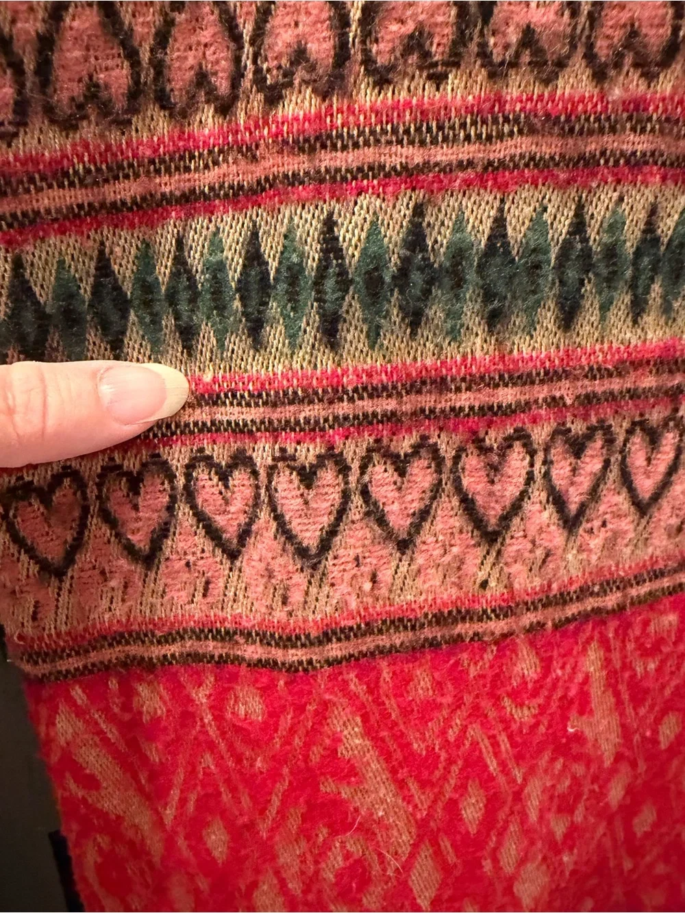 Large Cozy Shawl with Intricate Designs and Darling Heart Pattern